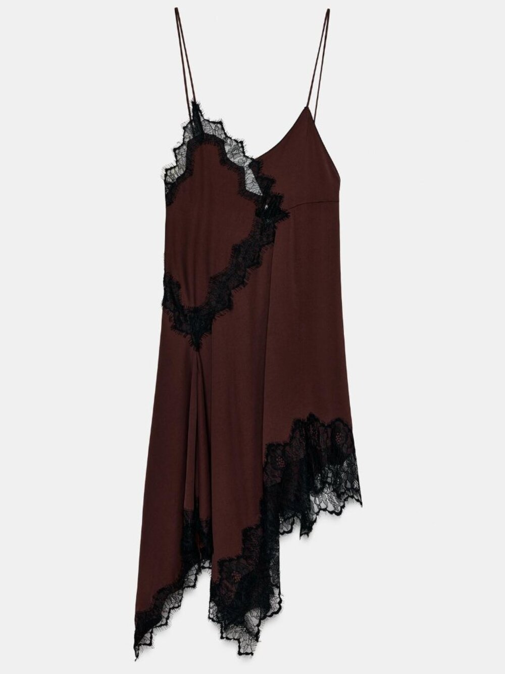 Zara Asymmetric Lace Dress in Chocolate Brown and Black Size Small NWT